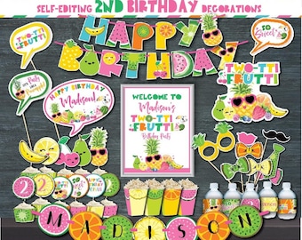 Twotti Frutti Birthday Decoration Kit-Self-Editing 2nd birthday ONLY-Two-tti Frutti party-Summer Fruit Party-Pineapple-Watermelon-A169-K