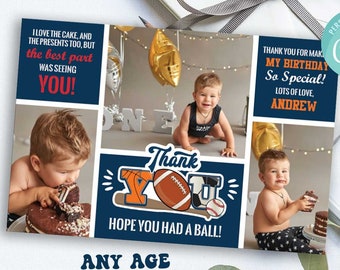 ditable All Star Sports Thank You Card, Corjl for Birthday or Baby Shower - A136-B423
