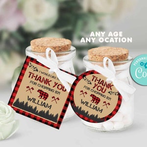 Lumberjack Party Favor Tags-Corjl-Rustic Lumberjack Birthday Thank You Gift-Wild Buffalo Plaid-Bear-First Birthday-AnyAge-Baby Shower-A145