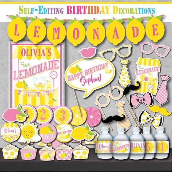 Self Editing Pink Lemonade Birthday Decorations Sunshine Etsy