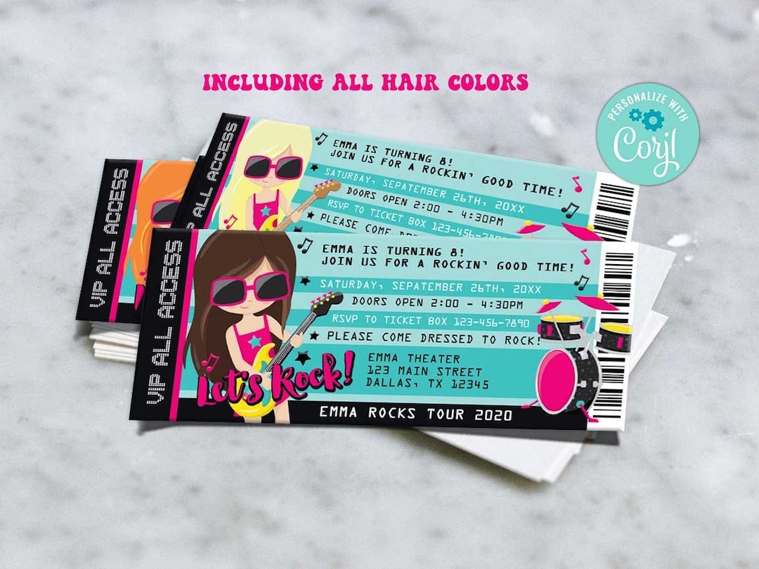 New! Rock Star Party Invitation-self-edit W Corjl-rock Star Birthday ...