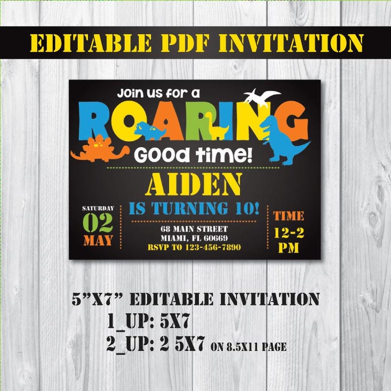 Self Editing Dinosaur Birthday Party Invitation Instant Etsy