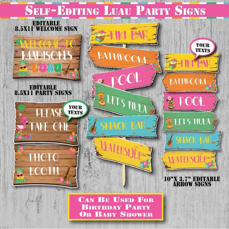 Self-editing Luau Party Signs-printable Luau Party Decoration | Etsy