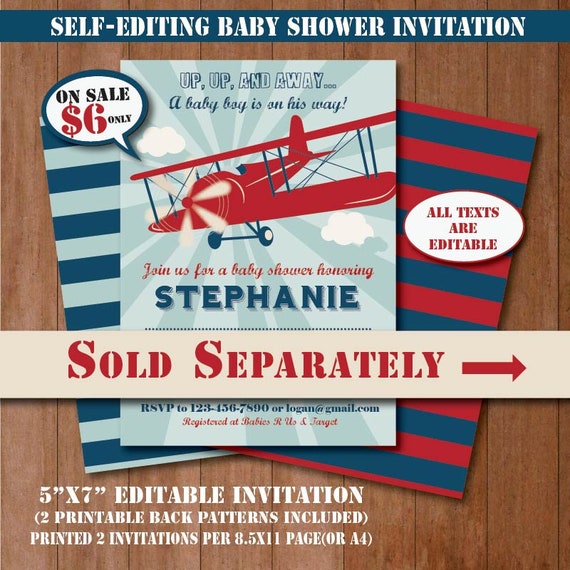 Self Editing Vintage Airplane Baby Shower Decoration Airplane Etsy