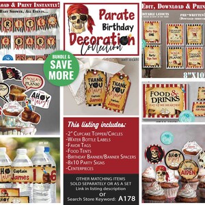Kit de décoration d'anniversaire pirate auto-modifiable-soirée pirate-premier anniversaire de pirate-anniversaire du capitaine-carte au trésor-premier anniversaire-à tout âge-A178-K
