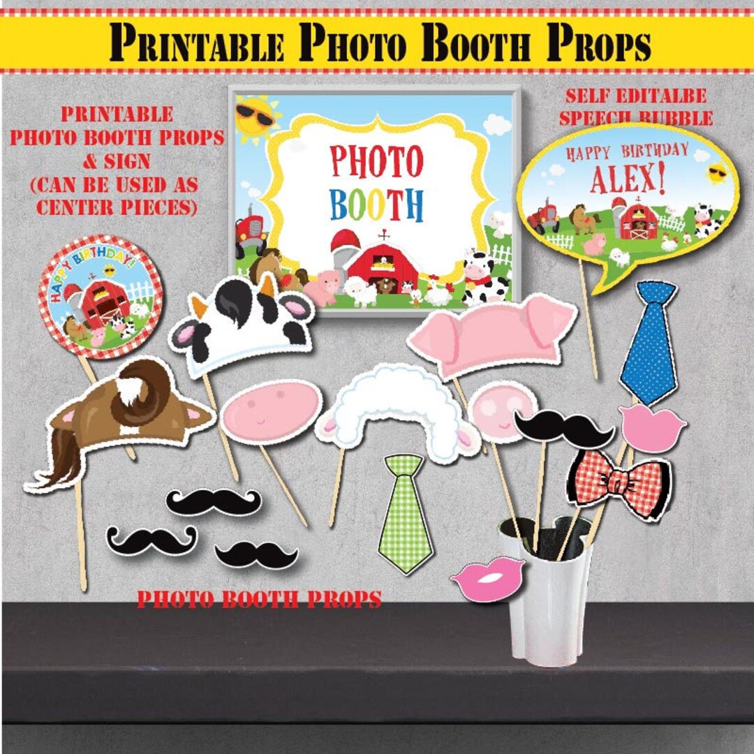 Printable Farm Birthday Photo Booth Props-self-editing Speech Bubble ...