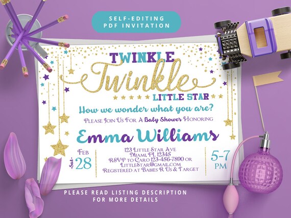 Self Editing Baby Shower Invitation Twinkle Twinkle Little Etsy