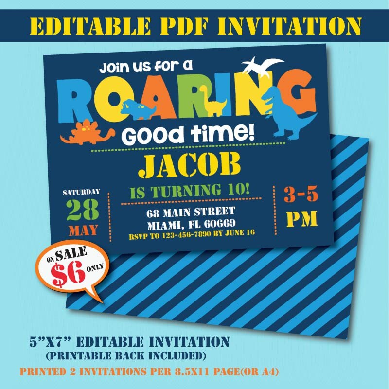 Dinosaur Birthday party InvitationInstant Download Editable