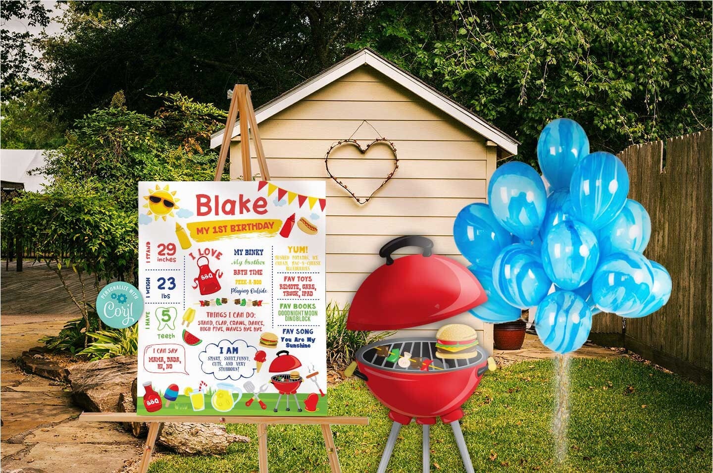 BBQ First Birthday Decoration Kit-self Edit W Corjl-milestone Poster-time  Capsule-photo-highchair-banner-backyard Bbq-party-summer-pool-a133 - Etsy, image size:1440x955