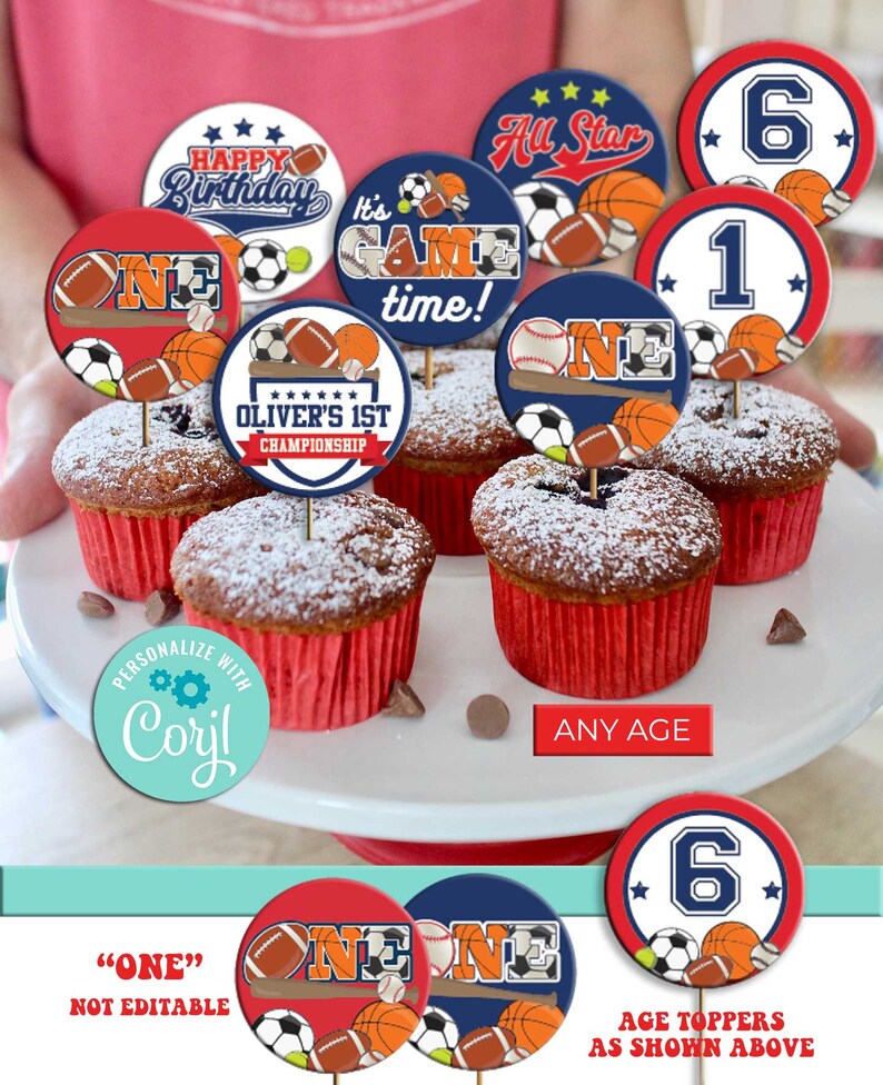 All Star Birthday Cupcake Toppers-edit W Corjl-sports Party Cake ...
