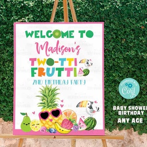 TWO-tti Frutti Party 2e verjaardag welkomstbord-Corjl-Tutti Frutti Party welkomstdecoratie-zomer zoet fruit-ananas-watermeloen-A169