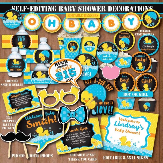 Self Editing Rubber Duck Baby Shower Decoration Printable Rubber Ducky Baby Shower Decors Yellow Duck Party Splish Splash Party B408 C