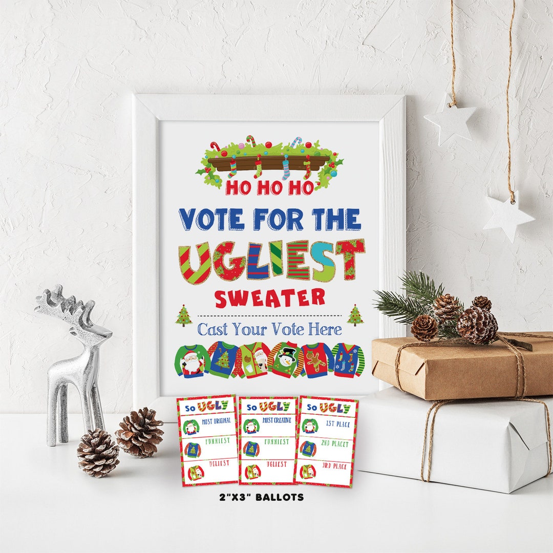 Printable Ugliest Sweater Christmas Voting Sign and Ballots-christmas ...