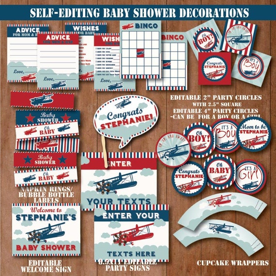 Self Editing Vintage Airplane Baby Shower Decoration Airplane Etsy