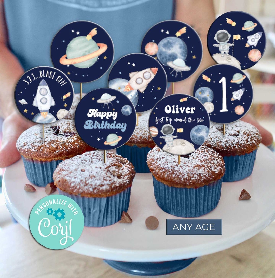 Outer Space Birthday Cupcake Toppersselfedit Corjlparty Circles