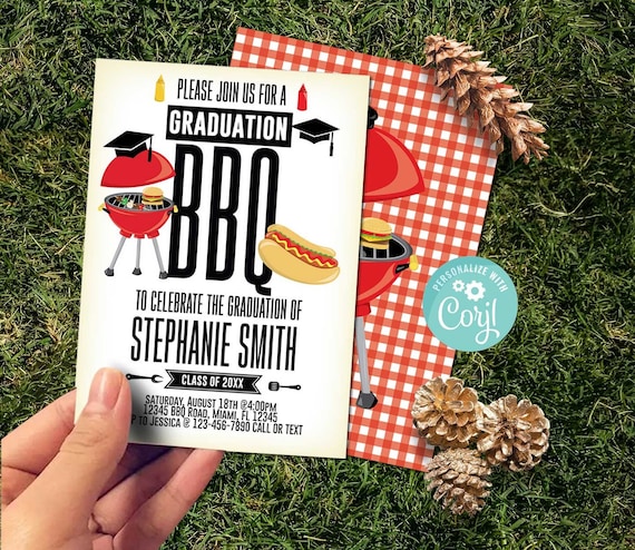 Graduation BBQ Party Invitation, Backyard Pool Party (Editable Digital Download)-C607