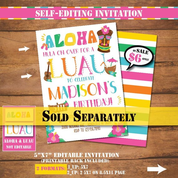 Self-editing Luau Party Decoration Kit-luau Birthday Party Printables- hawaiian-pineapple Party-pool Party-summer Party-first Birthday-a126-k 