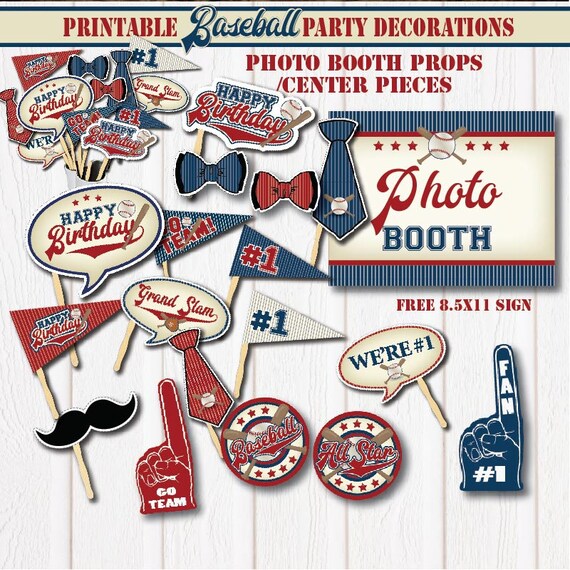PRINTABLE Baseball Party Photo Booth Props-center | Etsy