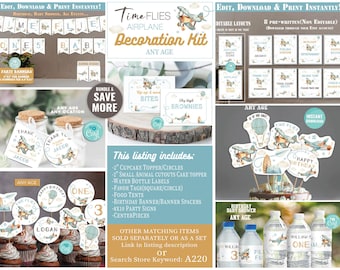 Vintage Airplane Birthday Decoration Bundle-Corjl-Time flies-Airplane Party-Decorations-Centerpiece-cupcake-favor-First Birthday-AnyAge-A220