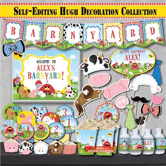 Self Editing Farm Birthday Decoration Kit Farm Party Etsy