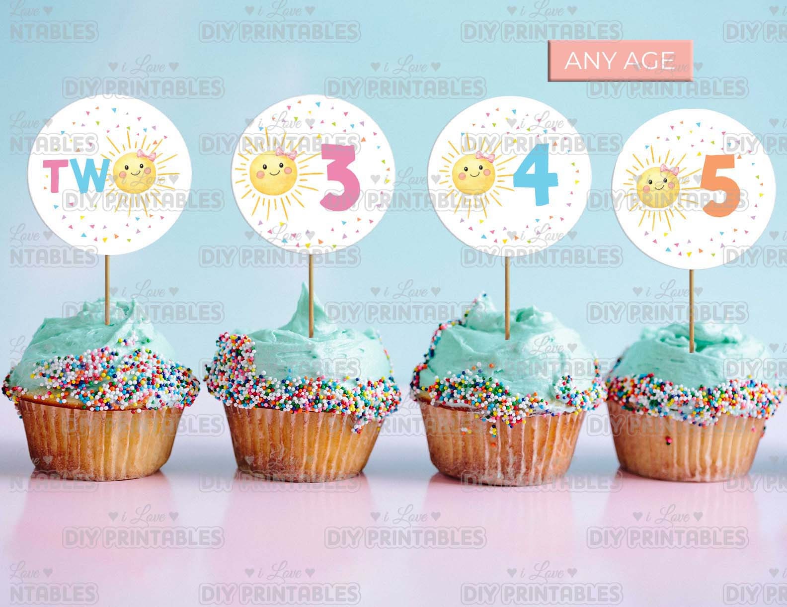 Sunshine Birthday Cupcake Toppers, Editable Party Circles (editable Digital  Download)-a159 - Etsy, image size:1584x1221