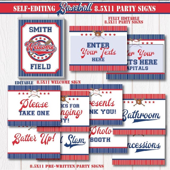Self Editing All Star Baseball Party Signs Printable Baseball Etsy