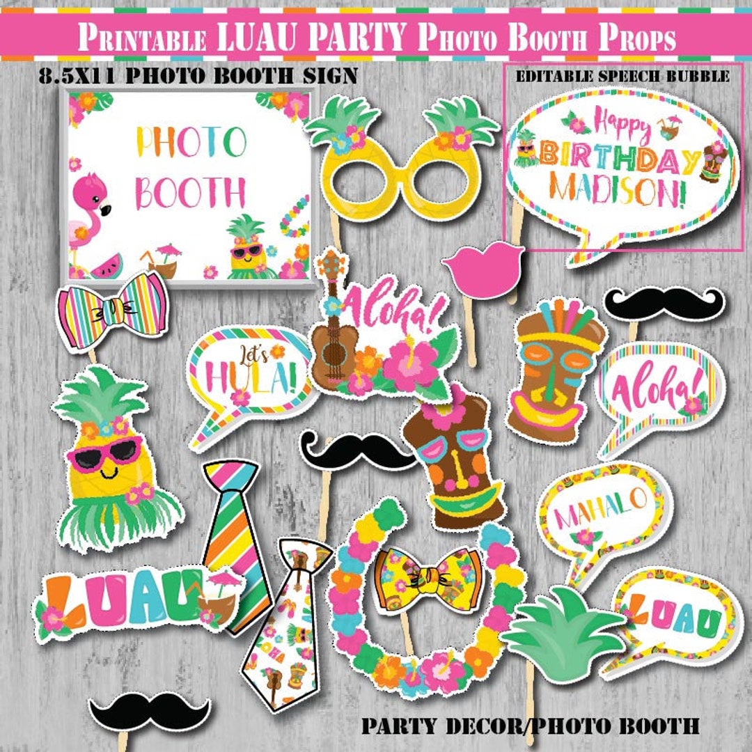 Printable Luau Party Photo Booth Props-luau Birthdayparty Center Pieces ...