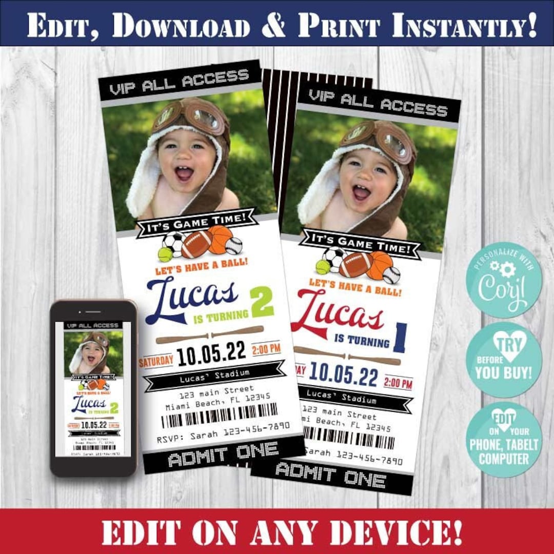 All Star Sport Birthday Invitation-sport Photo Invite-all Star Party ...