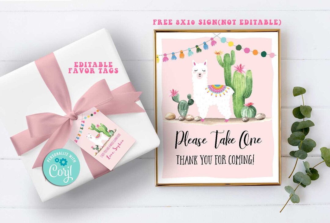 Llama Party Favor Tags-llama Thank You Tags-self Edit Corjl-llama ...