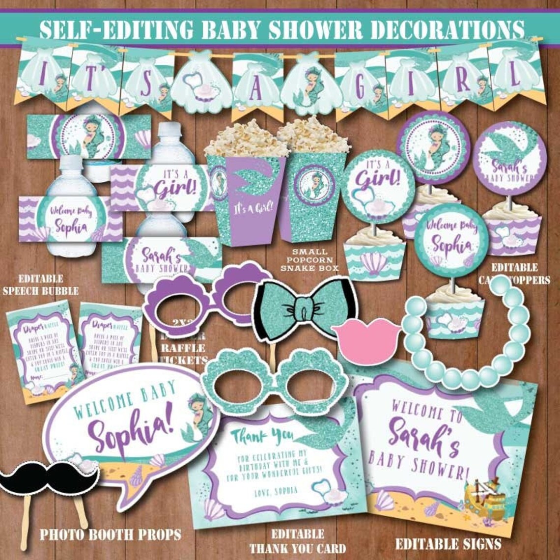 SELF-EDITING Little Mermaid Baby Shower Decorations-printable - Etsy