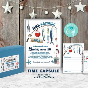 Fishing Birthday Time Capsule Set-Sign-Letter-Self Edit w Corjl-O-Fish-ally ONE Fishing Birthday-Fishing Party-1st Birthday-Any Age-A196