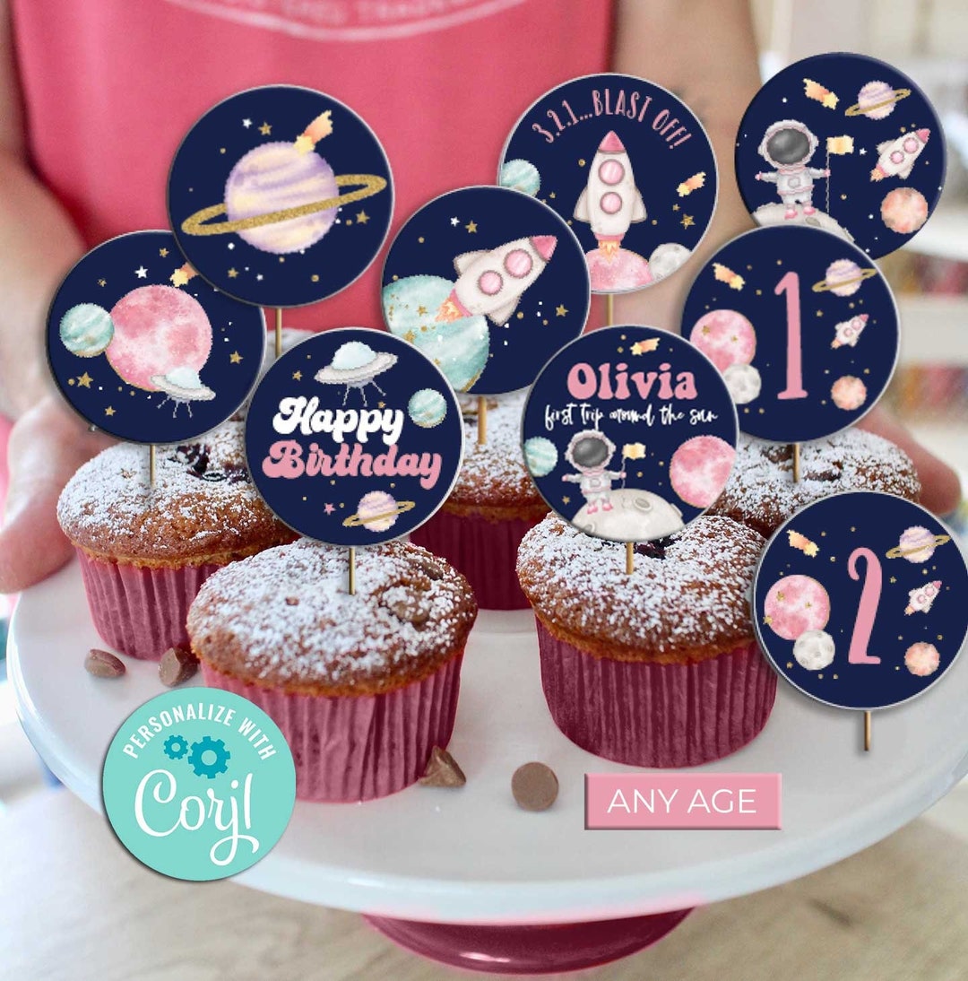 Outer Space Birthday Cupcake Toppersselfedit Corjlparty Circles