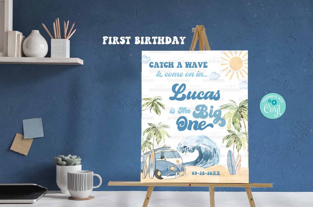 The Big One Surfing First Birthday Party Welcome Sign-corjl-the BIG ONE ...