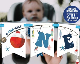 Fishing First Birthday Highchair Banner, O-Fish-ally ONE (Digital Download) A196