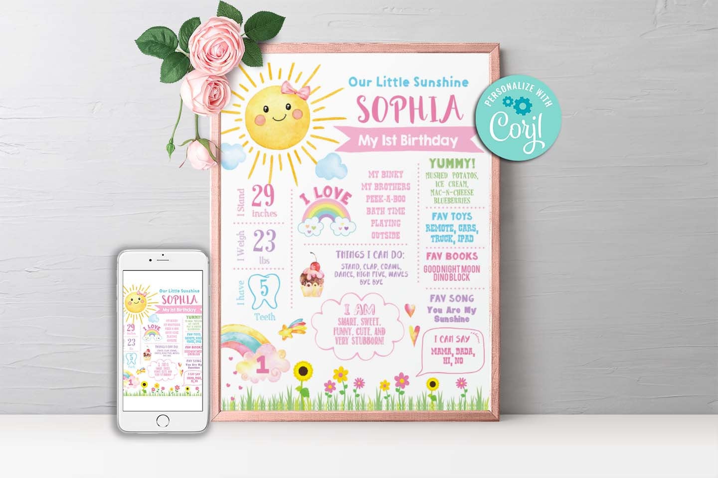 Sunshine Milestone Chalkboard-self Edit W Corjl-sunshine Birthday-you ...