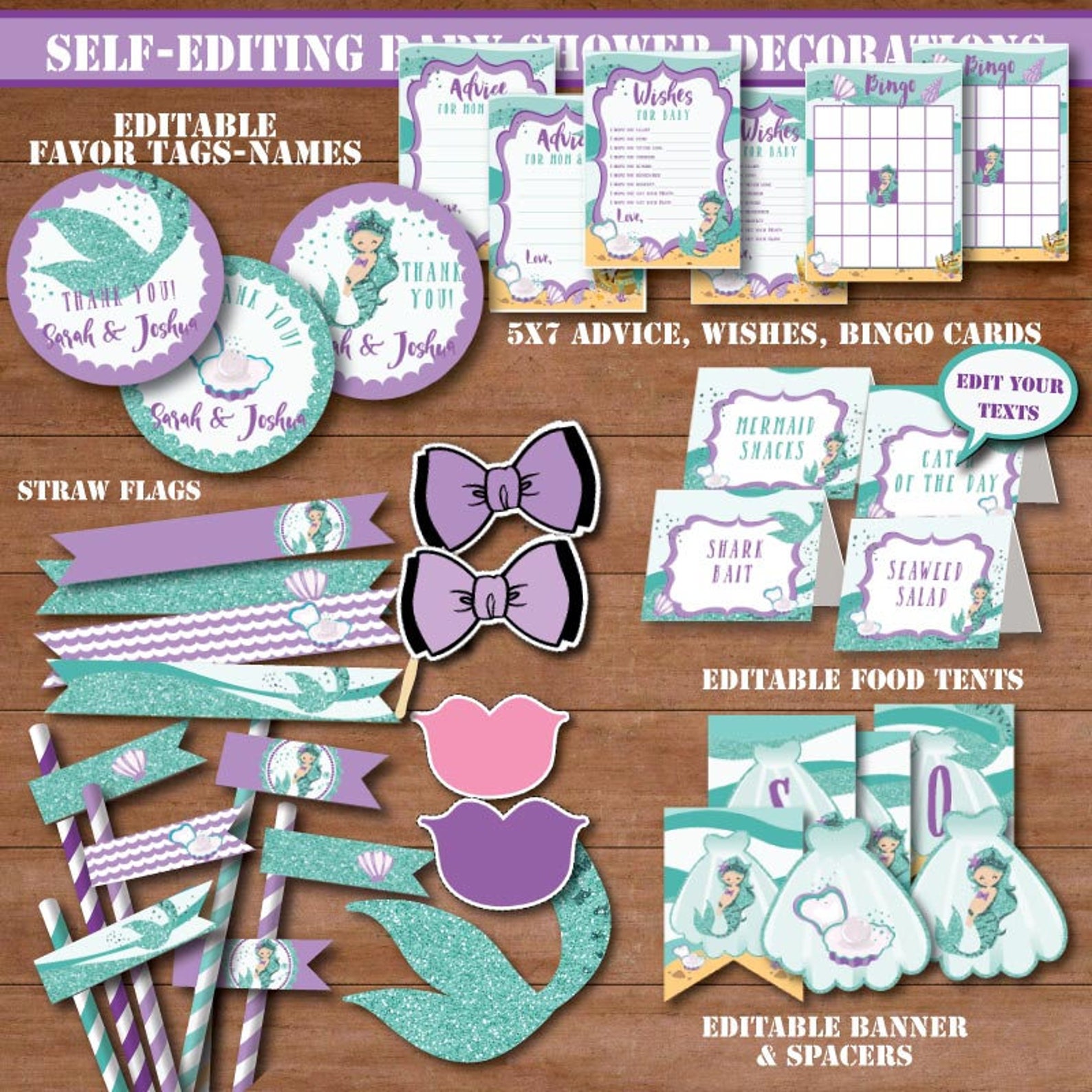 SELF-EDITING Little Mermaid Baby Shower Decorations-printable - Etsy