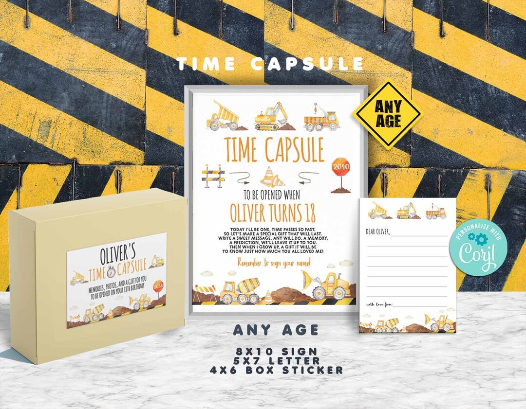 Construction Birthday Time Capsule-corjl-sign-letter-box Sticker-dump ...