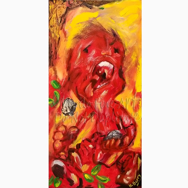 Original Signed Acrylic Painting Anger Management Temper Tantrum Love Hurts Throwing Rocks Eclectic Medium Sized Art Home Office Wall Décor