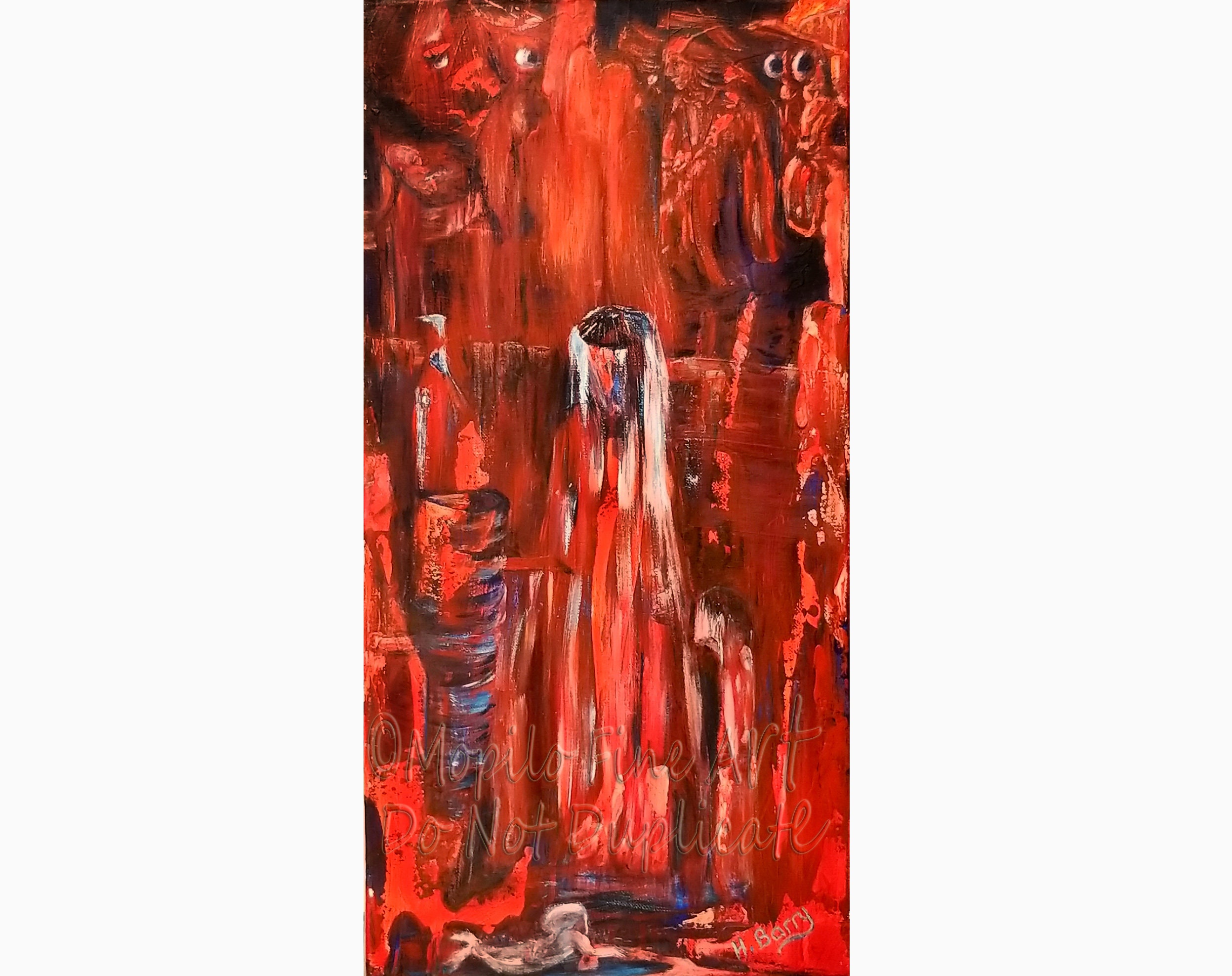 Original Painting Surrealism Dark Fantasy Image Signed Canvas Post Modern Wall Art Picture for Living Room Bedroom Home Office Not a Print