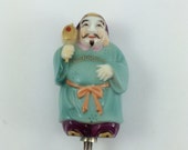 Figural Toshikane Hand Painted Porcelain Spoon, Sterling Silver, Tokyo Japan, 5 inches