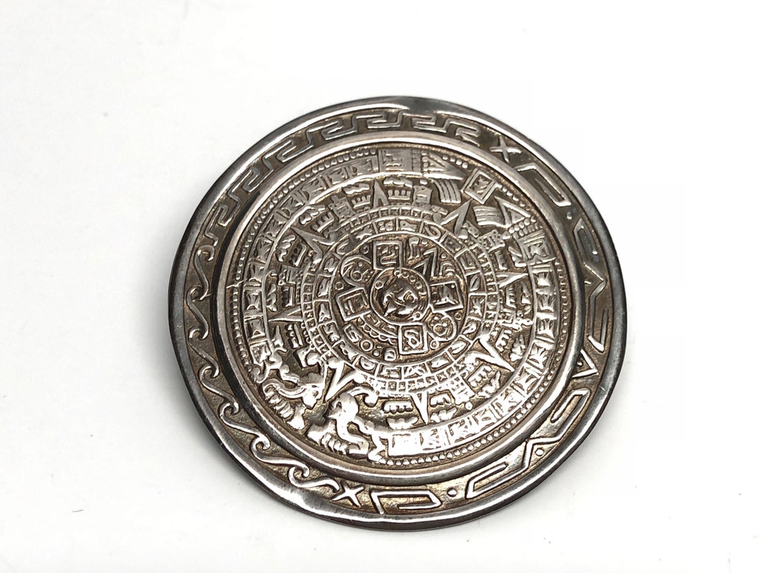 Mayan Calendar Round Pendant Brooch Combo, Sterling Silver, Mexican ...