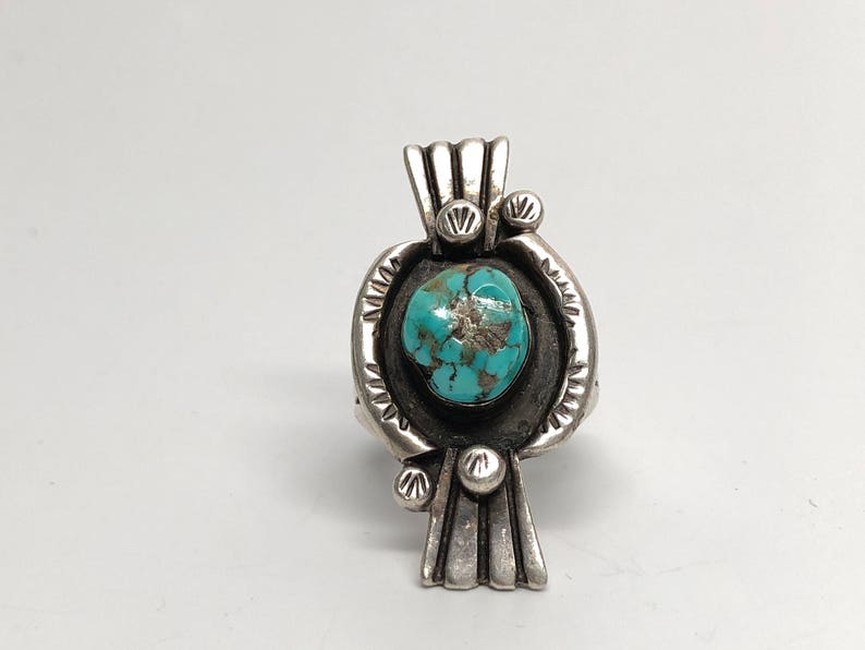 Size 8 #RI74 Chunky Navajo Blue Turquoise Ring Sterling Silver