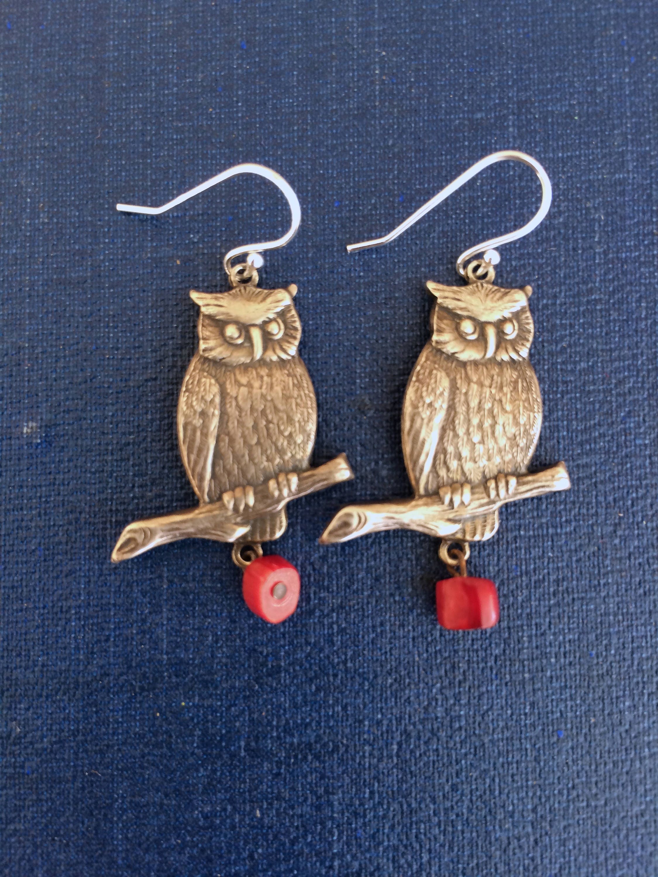 Boucles D'oreilles En Argent 925 Avec Corail Rouge Et Camées Hiboux - Neuf Avec étiquettes