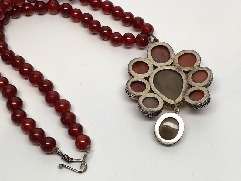 Large Carnelian Agate Pendant Ethnic Necklace Silver,Mogul Mughal Style Vintage