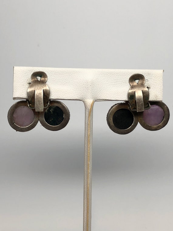 Multistone Agate Ethnic Clip Earrings, Silver, Mo… - image 4