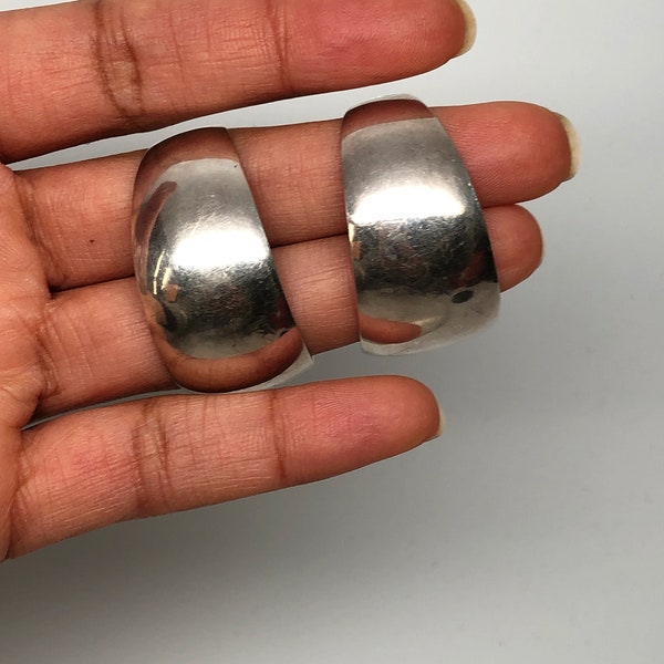 Wide Hoop Earrings, Sterling Silver, Tapered, Large Hoop Earrings, Vintage