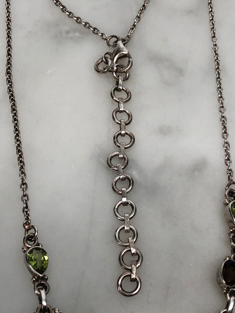India Neutral Colors Smokey Quartz Citrine Multi Gemstone Necklace Peridot Bezel Set Adjustable Length 16 to 19 inches long
