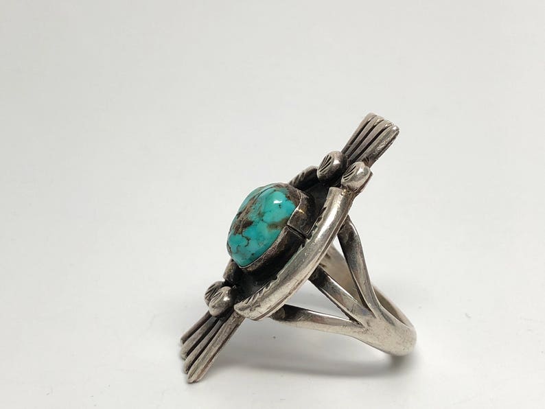 Size 8 #RI74 Chunky Navajo Blue Turquoise Ring Sterling Silver
