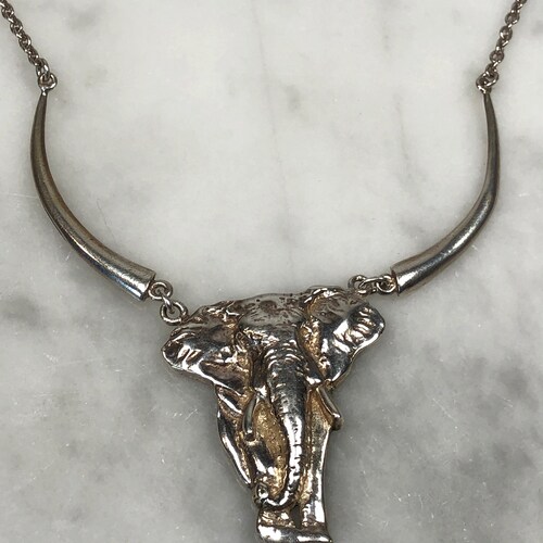 Elephant Necklace, 17 inches Long, Sterling Silver, Vintage, Signed #NE388 shops