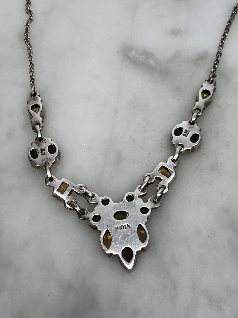 India Neutral Colors Smokey Quartz Citrine Multi Gemstone Necklace Peridot Bezel Set Adjustable Length 16 to 19 inches long